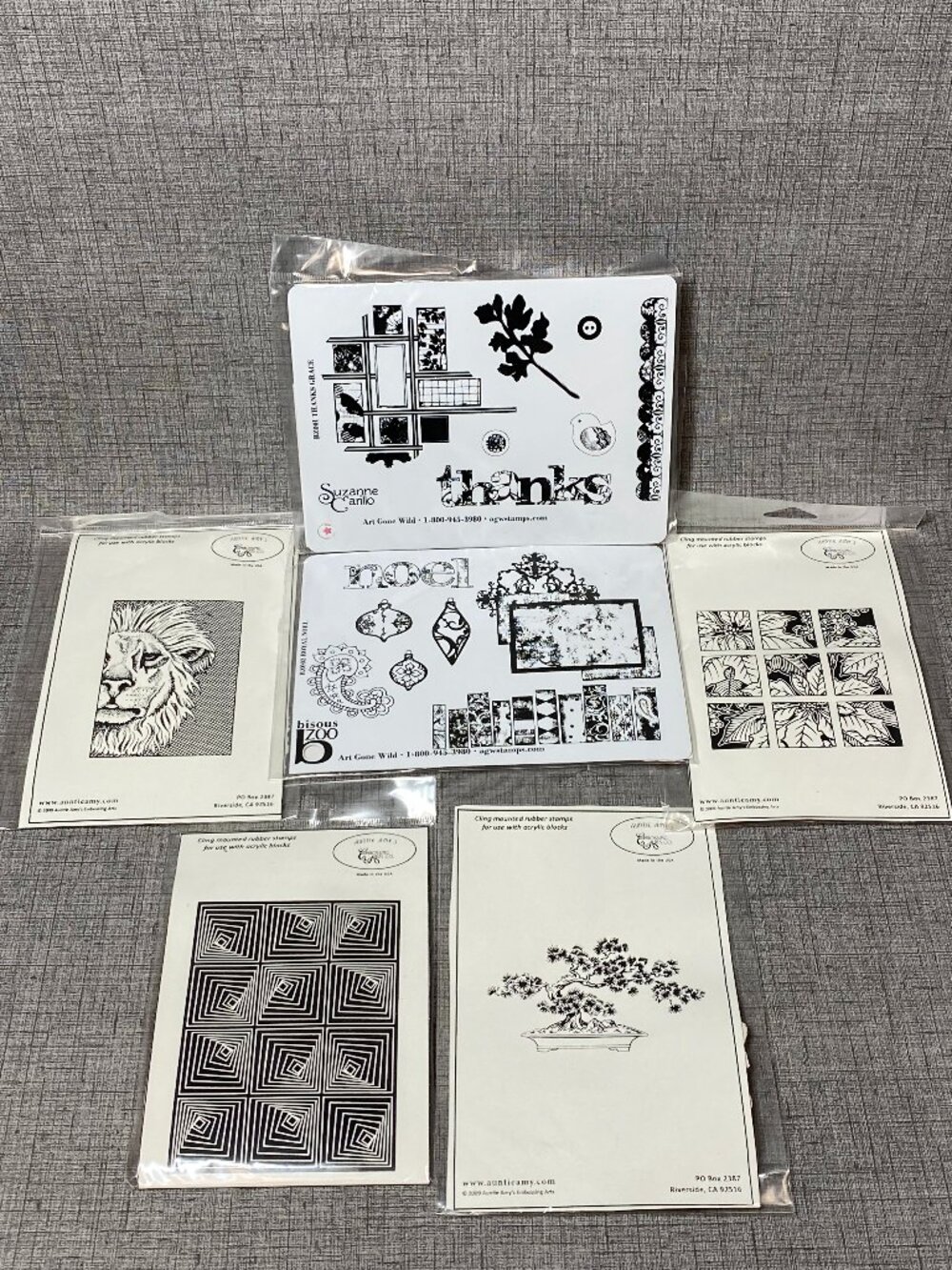 NEW Art Gone Wild Suzanne Carillo & Auntie Amy Rubber Cling Stamps 6c Lot NOS